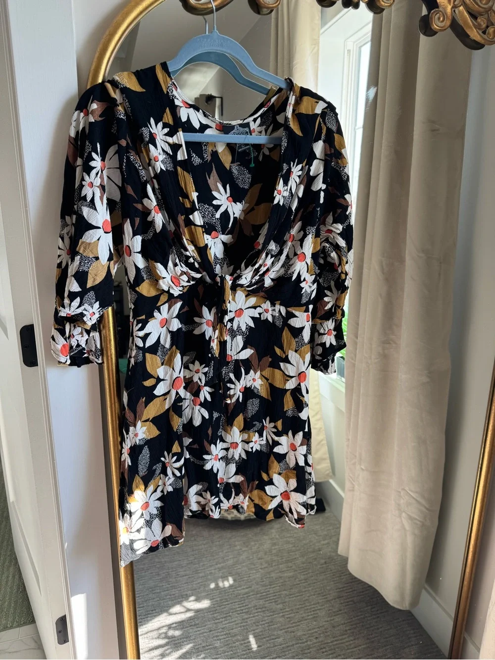 Angie Black Floral Mini Dress with White & Mustard Blooms - Picture 1 of 4